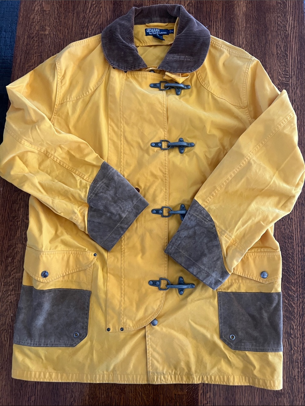 Polo by Ralph Lauren Yellow Canvas Cotton Toggle Raincoat + Corduroy + Suede
